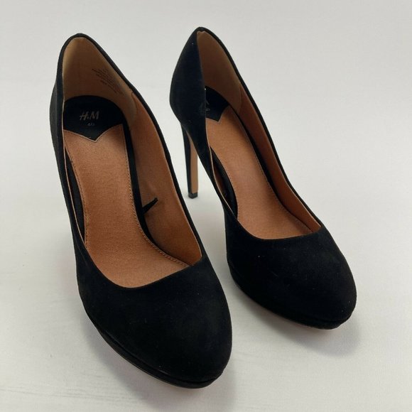H&M Black Suede Leather Platform High Heel Classic Pumps US Size 8.5 - Picture 6 of 12